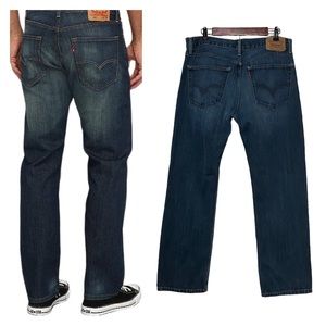 Levi’s 505 Straight Fit Distressed Dark Denim Jeans Blue